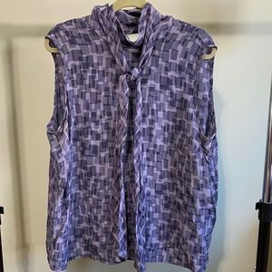 Vintage Jones of New York Sleeveless Blouse, Retro tie at neck. Purple/gray 18W